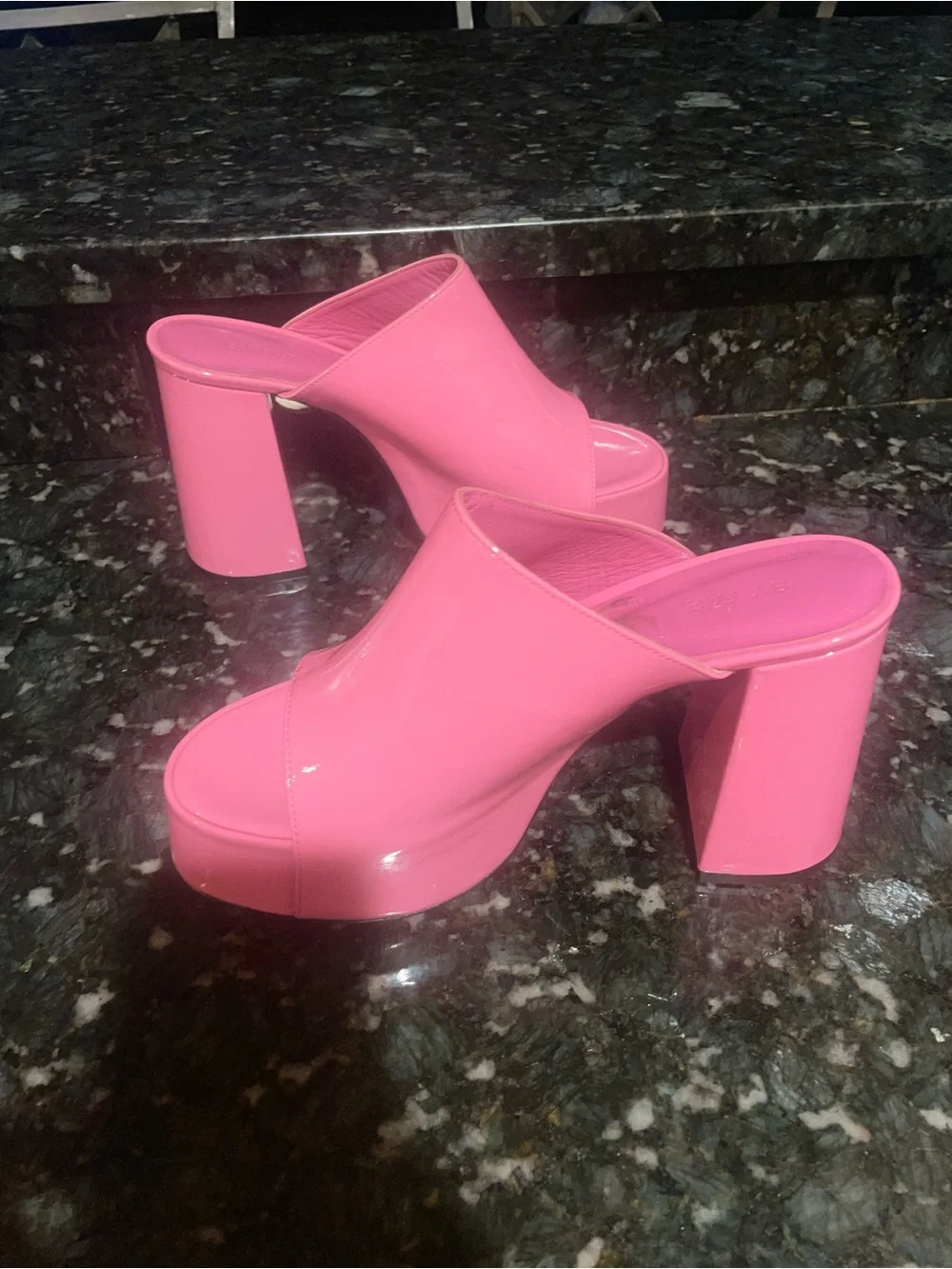 New! BY FAR Pink Brad Patent Platform 120mm Mule Sandals Barbie Pink💖 38 or US 8